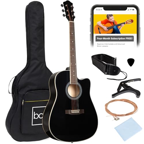 Best Choice Products 41in Beginner Acoustic Guitar Full Size All Wood Cutaway Guitar Starter Set w/Case, Strap, Capo, Strings, Picks - Black