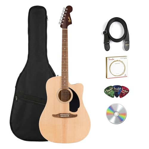Fender California Redondo CE Acoustic-Electric Guitar - Natural Bundle with Gig Bag, Strap, Strings, Picks, and Austin Bazaar Instructional Video
