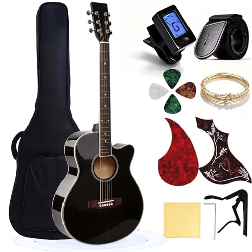 PTESAN 41" Acoustic Guitar for Beginner Adult Full Size Cutaway Guitarra Bundle Set-Black Bundle with Gig Bag, Tuner, Strap, Strings, Picks,Capo