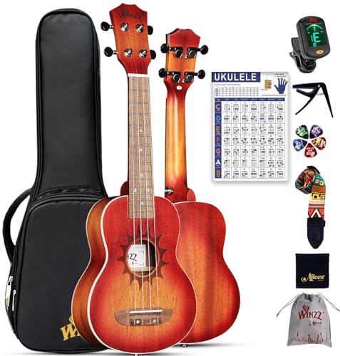 Winzz Soprano Ukulele for Kids and Adults Beginner, 21 Inch Mahogany Ukelele Starter Kit with Chord Chart and Capo, Unique Design Gifts