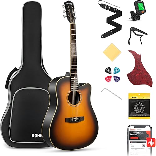 Donner Acoustic Guitar for Beginner Adult Full Size Cutaway Acustica G — Build quality and design details up close