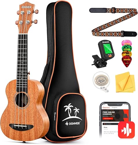 Donner Concert Ukulele Beginner Mahogany 23 Inch Ukelele Kit with Free — Build quality and design details up close