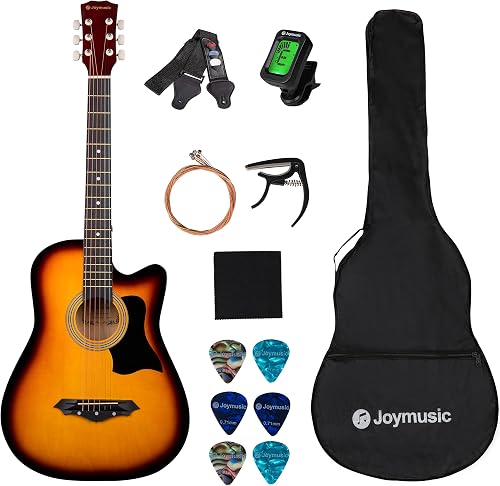 Joymusic 38 inch sunburst beginner acoustic guitar kit,bundle with a s — Real-world performance testing in action